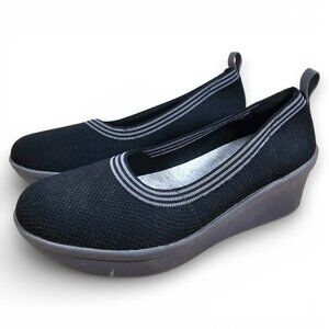 Clarks Cloudsteppers Step Rose Fern Womens Wedge Shoes Black Gray Knit Size 8M